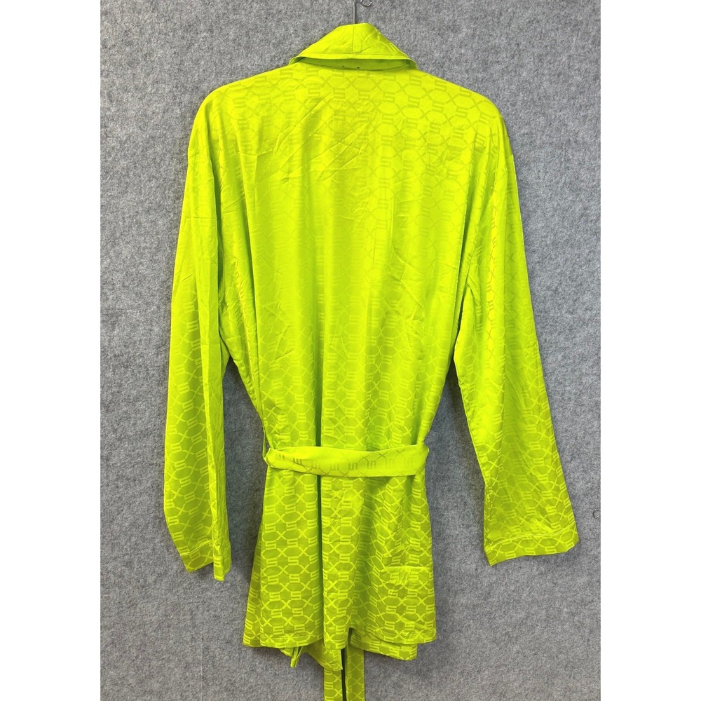 Savage X Fenty Mens Neon Lime Green Logo Jacquard Satin Short Robe L/XL - Picture 5 of 11